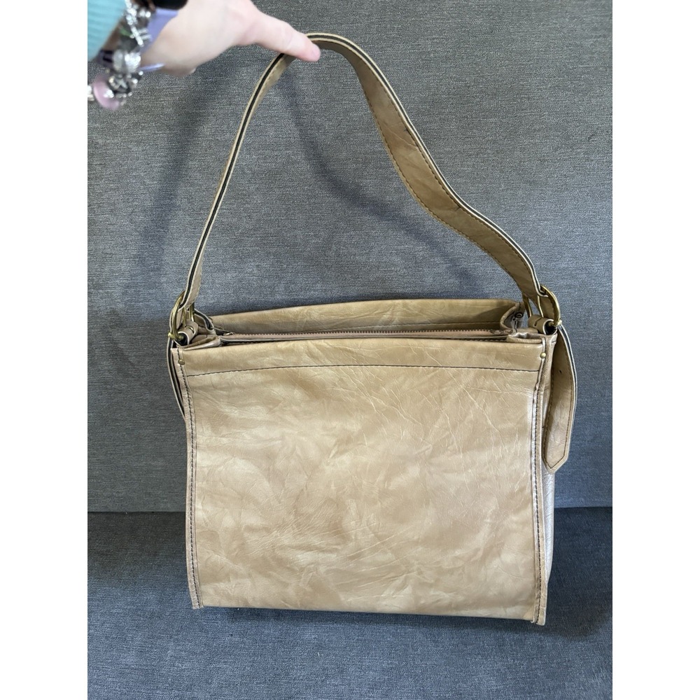 Vintage‎ Camel Tan Stiff Leather Handbag Shoulderbag Purse
